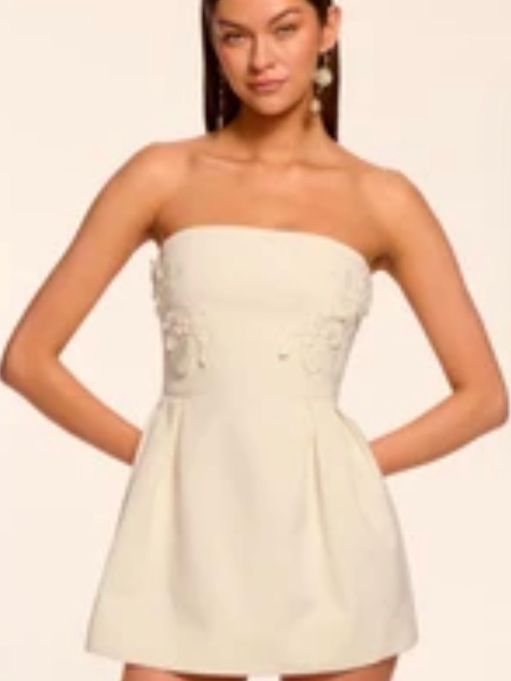 Ramy Brook White Strapless Floral-Appliqué Mini Dress